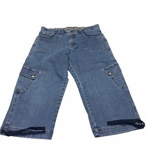 Lee Platinum Cargo Cropped Capri Blue Jeans Womens Size 32 Waist Stretch Pockets